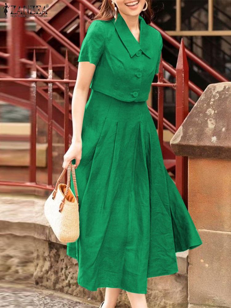 Vintage Women'S Formal Wear - Zanzea conjuntos de duas peças femininos