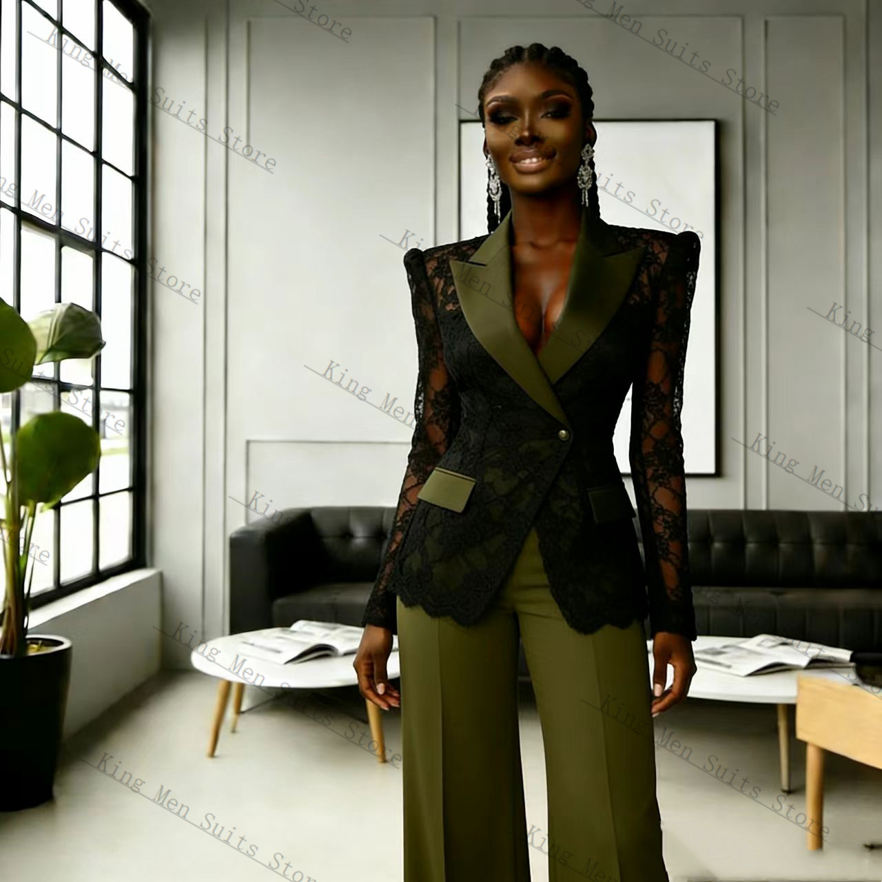 Women'S Formal Wear Wedding Guest - Conjunto Feminino de Renda Verde e