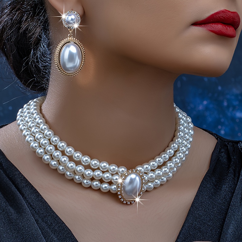 Pearl Necklace Set - Conjunto de colar de pérolas de