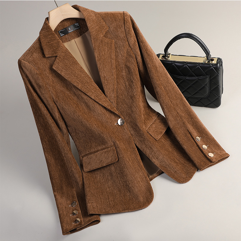 Formal Winter Wear Women Jacket - Blazer de Veludo Amarelo para Mulheres,