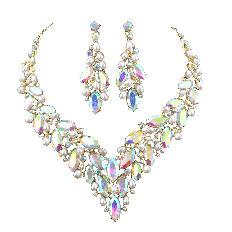 Pearl Necklace Set - Delicate Golden Pearl Colar de Cristal