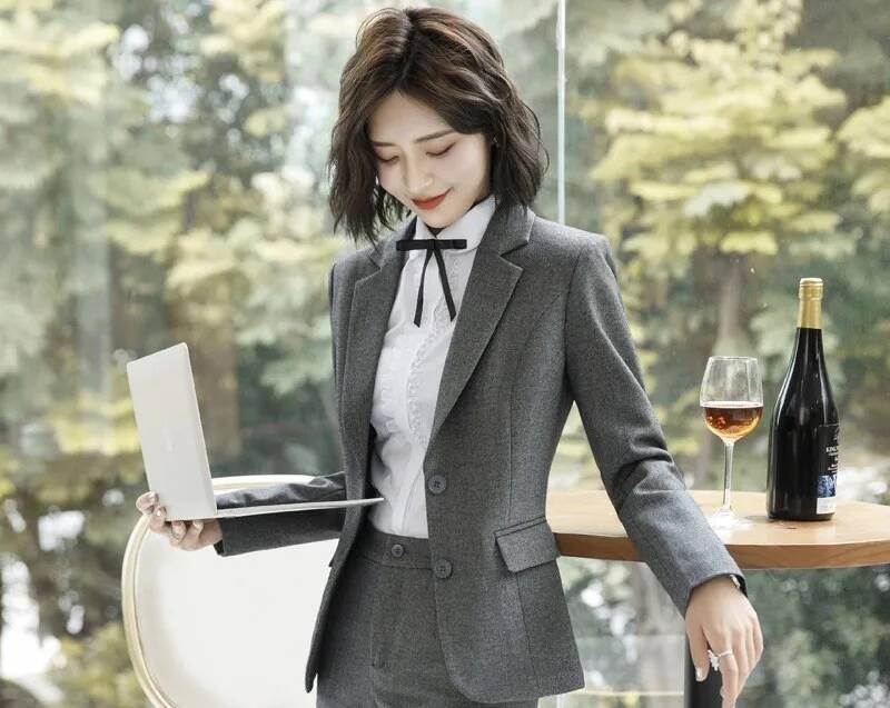 Novidade cinza formal blazers  - Formal Winter Wear Women Jacket avaliação e preço