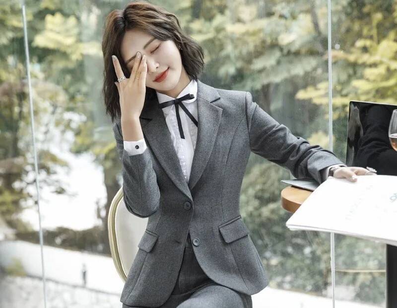 Novidade cinza formal blazers  - Formal Winter Wear Women Jacket avaliação e preço
