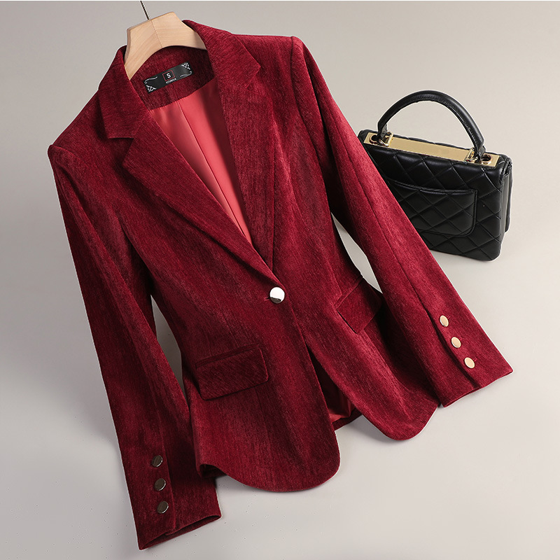 Blazer de Veludo Amarelo para  - Formal Winter Wear Women Jacket avaliação e preço