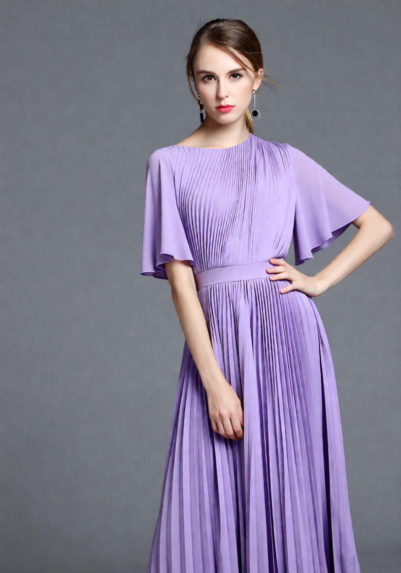 Vestido Midi Plissado Lilás co - Women'S Formal Wear Wedding Guest avaliação e preço