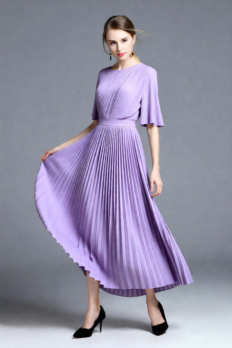 Vestido Midi Plissado Lilás co - Women'S Formal Wear Wedding Guest avaliação e preço